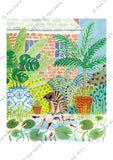 Watermarked Cat & Pond art print by Kate Sampson for Red Gate Arts