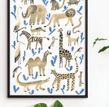 'Serengeti Animals - White' Art Print
