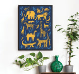 'Serengeti Animals - Blue' Art Print