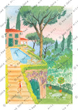 watermarked Amalfi Coast Art print by Kate Sampson for Red Gate Arts. Painting of Sunny Italian Swimming Pool